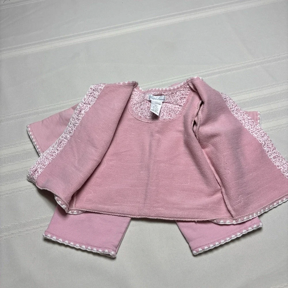 Ralph Lauren Girls Pink  2pc Long Sleeve Top/ Jacket And Pants Set 9M